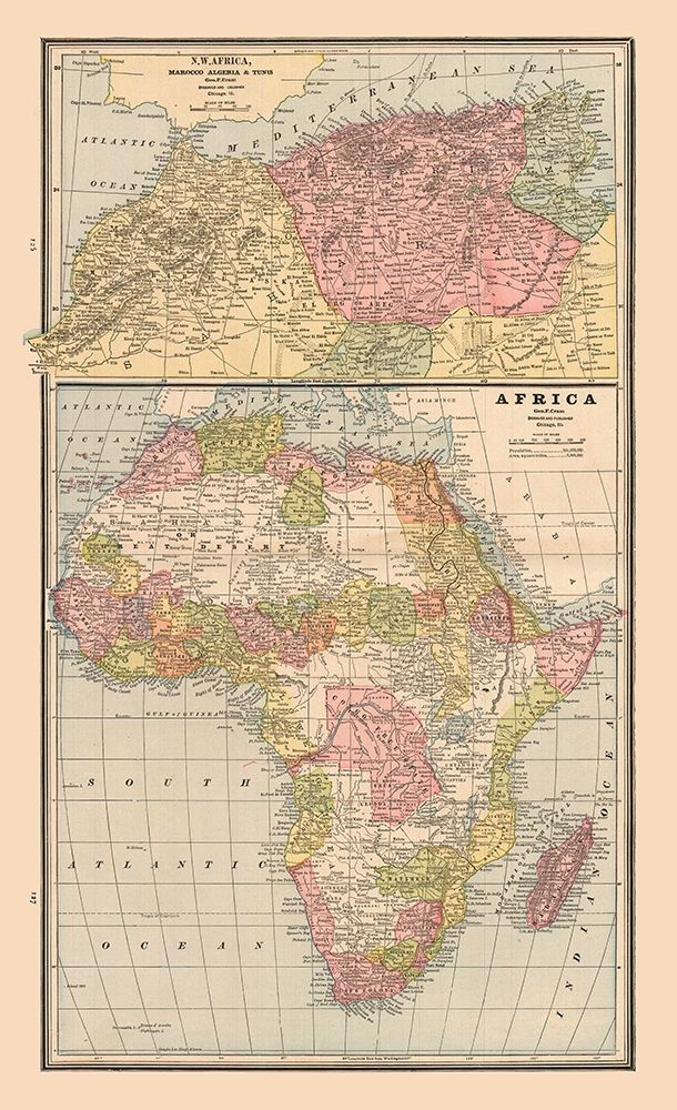 Africa North West Africa - Cram 1888 art print by Cram for $57.95 CAD