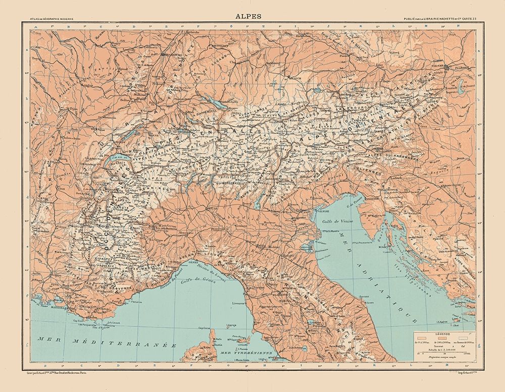 Alps Europe - Schrader 1908 art print by Schrader for $57.95 CAD