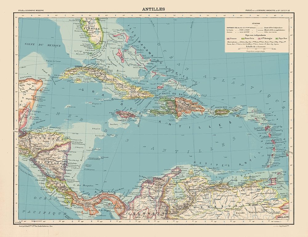Antilles Central America Caribbean - Schrader 1908 art print by Schrader for $57.95 CAD