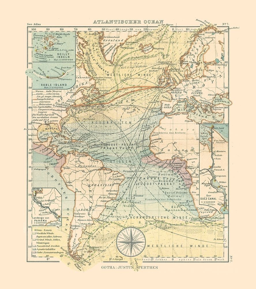 Atlantic Ocean - Perthes 1914 art print by Perthes for $57.95 CAD