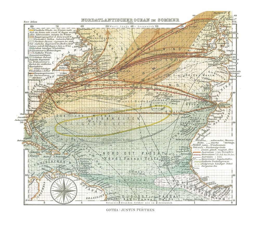 North Atlantic Ocean in Summer - Perthes 1914 art print by Perthes for $57.95 CAD