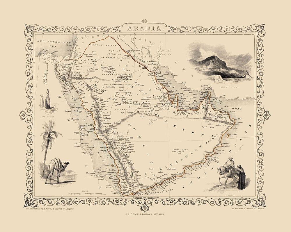 Arabian Peninsula Middle East - Tallis 1851 art print by Tallis for $57.95 CAD