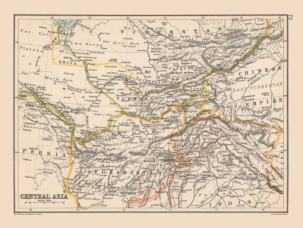 Central Asia - Bartholomew 1892 art print by Bartholomew for $57.95 CAD