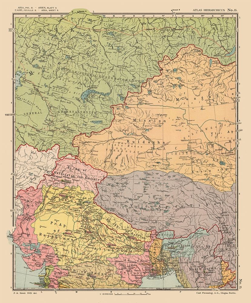 Asia Russia India Mongolia Tibet - Streit 1913 art print by Streit for $57.95 CAD