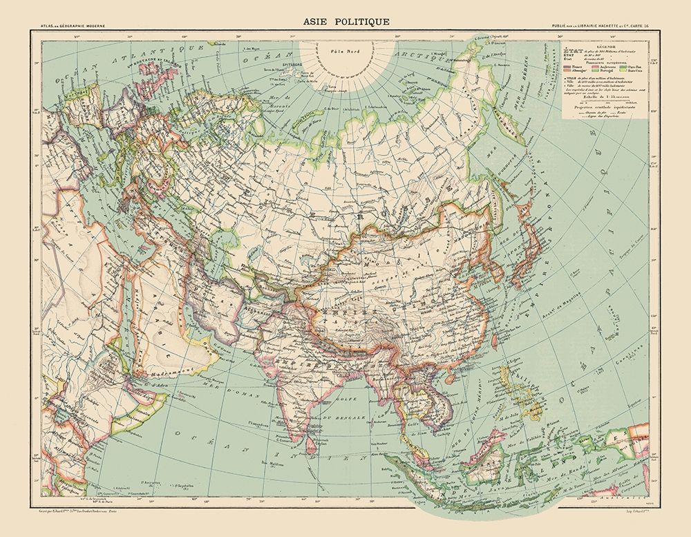 Political of Asia - Schrader 1908 art print by Schrader for $57.95 CAD