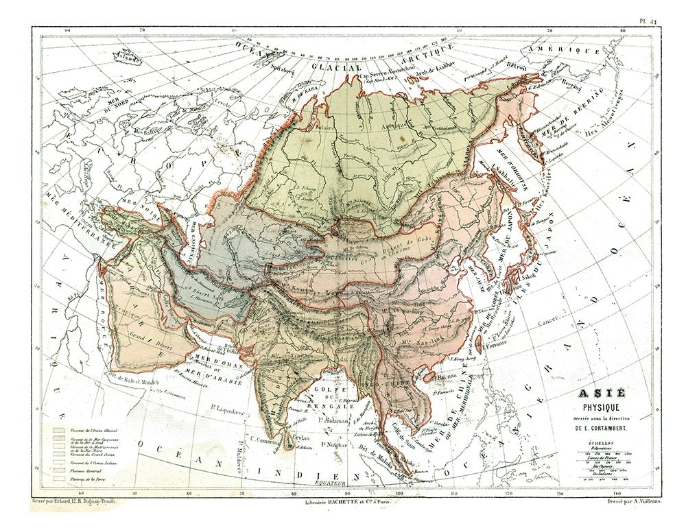 Physical of Asia - Cortambert 1880 art print by Cortambert for $57.95 CAD
