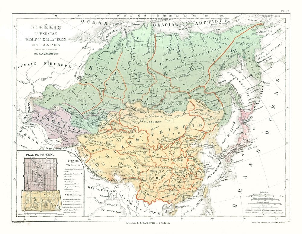 Asia Siberia China Turkestan - Cortambert 1880 art print by Cortambert for $57.95 CAD