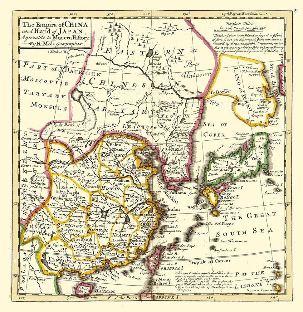 Asia Chinese Empire Japan - Moll 1736 art print by Moll for $57.95 CAD