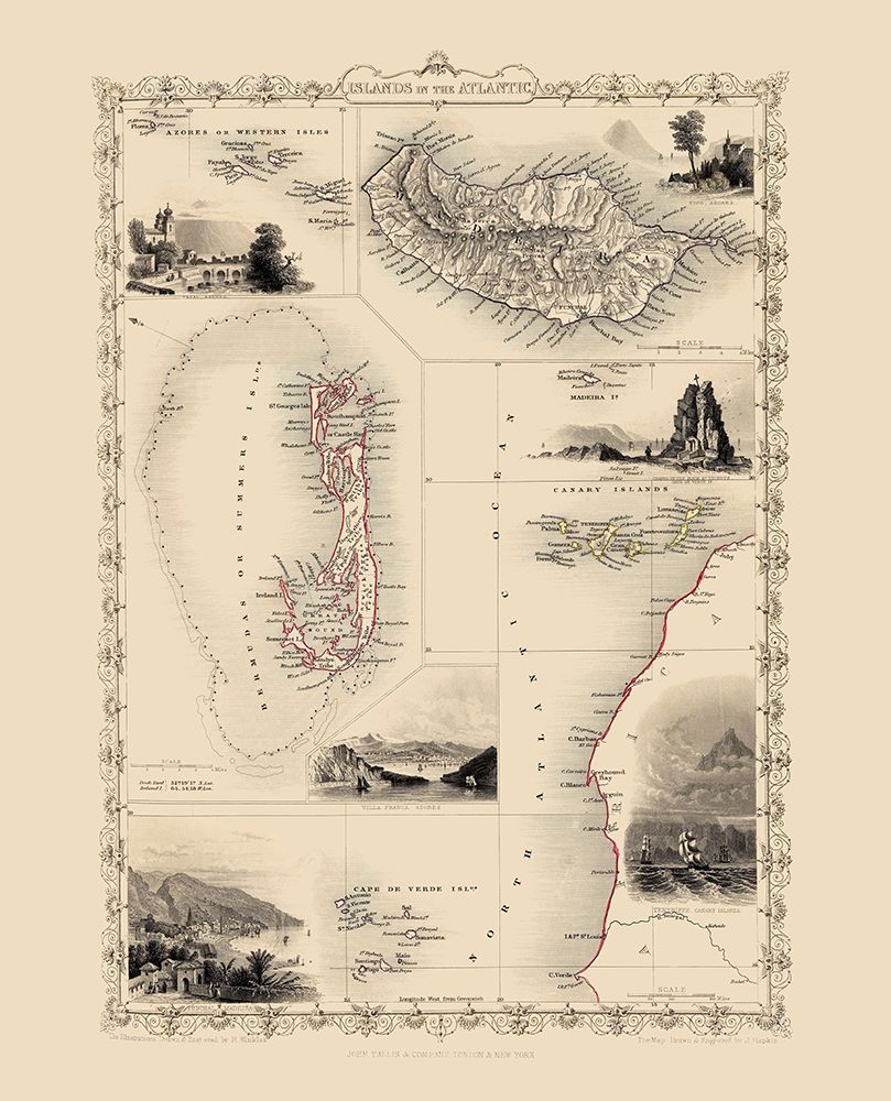 Atlantic Islands - Tallis 1851 art print by Tallis for $57.95 CAD