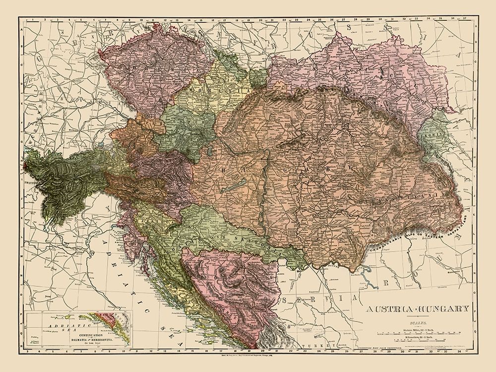 Austria Hungary - Rand McNally 1895 art print by Rand McNally for $57.95 CAD