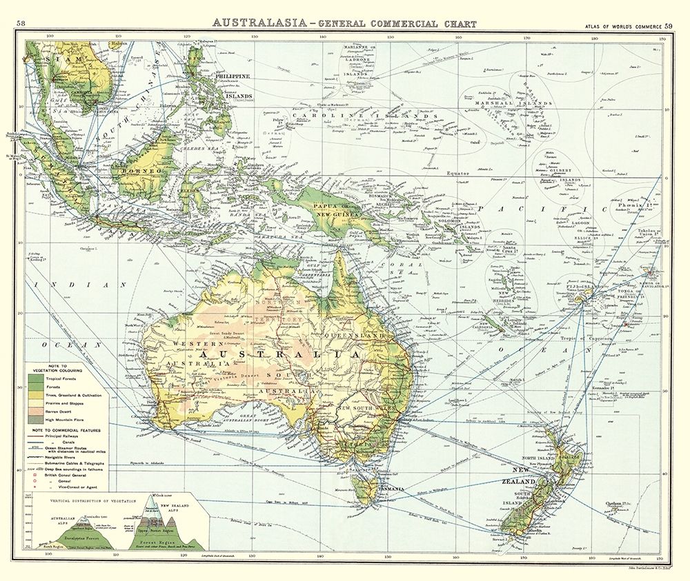 Australia General Commercial Chart - Newnes 1907 art print by Newnes for $57.95 CAD