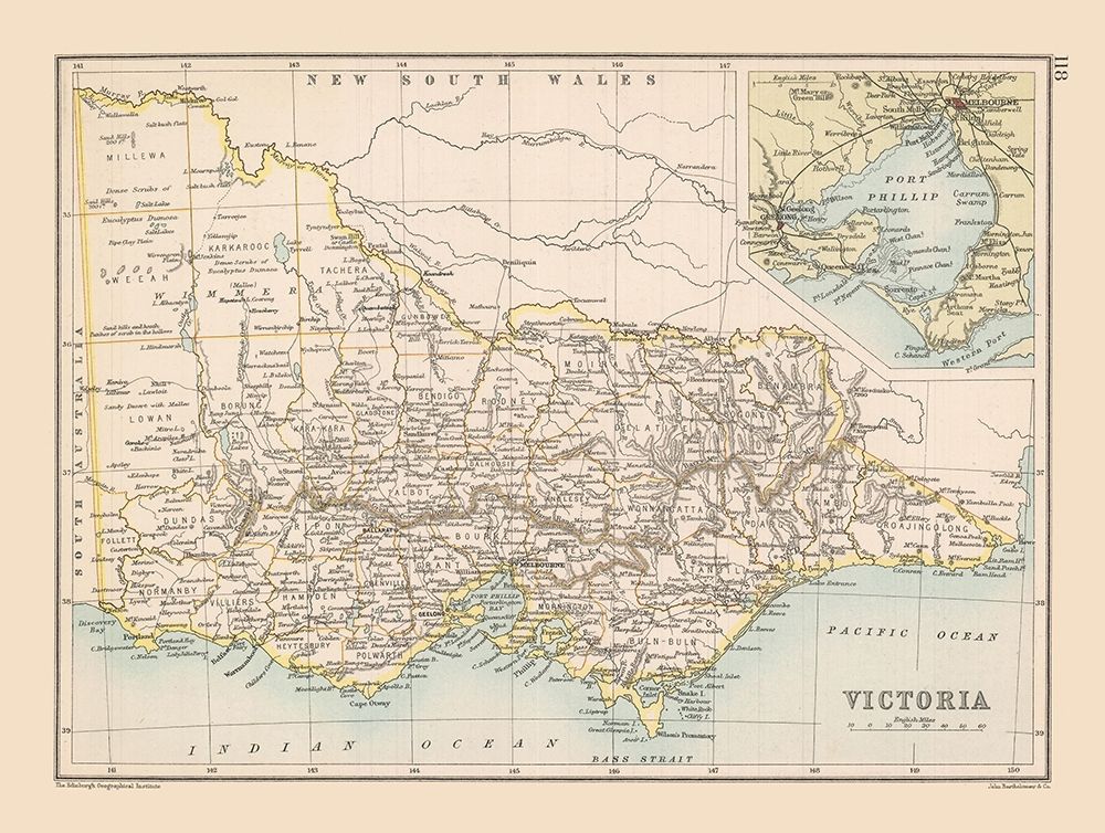 Victoria State Australia - Bartholomew 1892 art print by Bartholomew for $57.95 CAD
