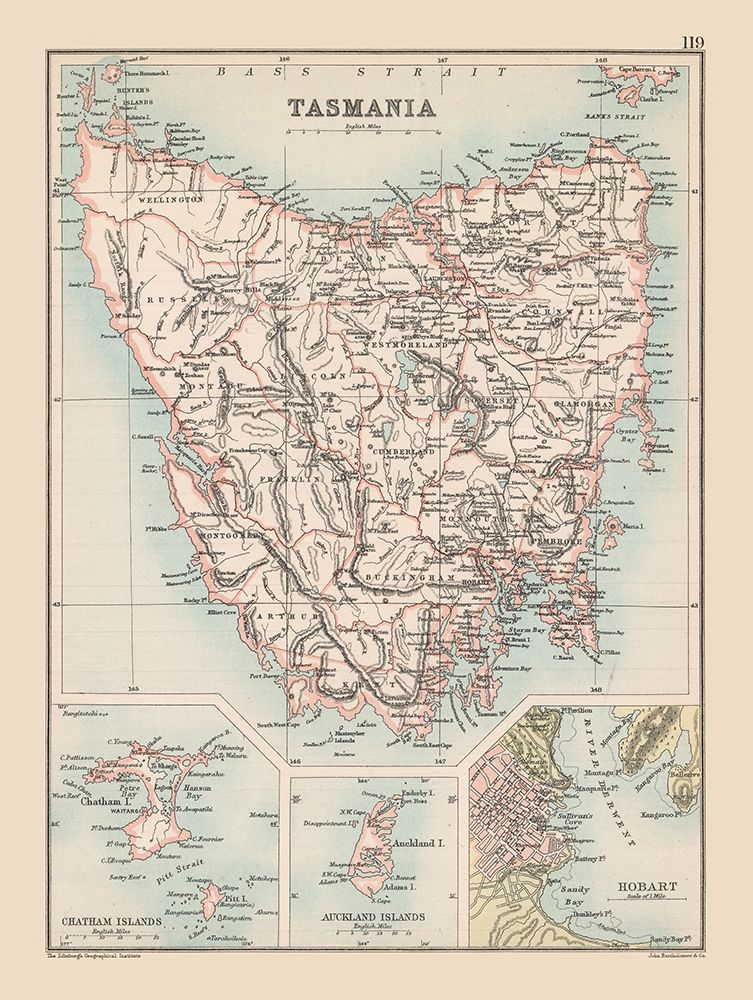Australia Tasmania  - Bartholomew 1892 art print by Bartholomew for $57.95 CAD