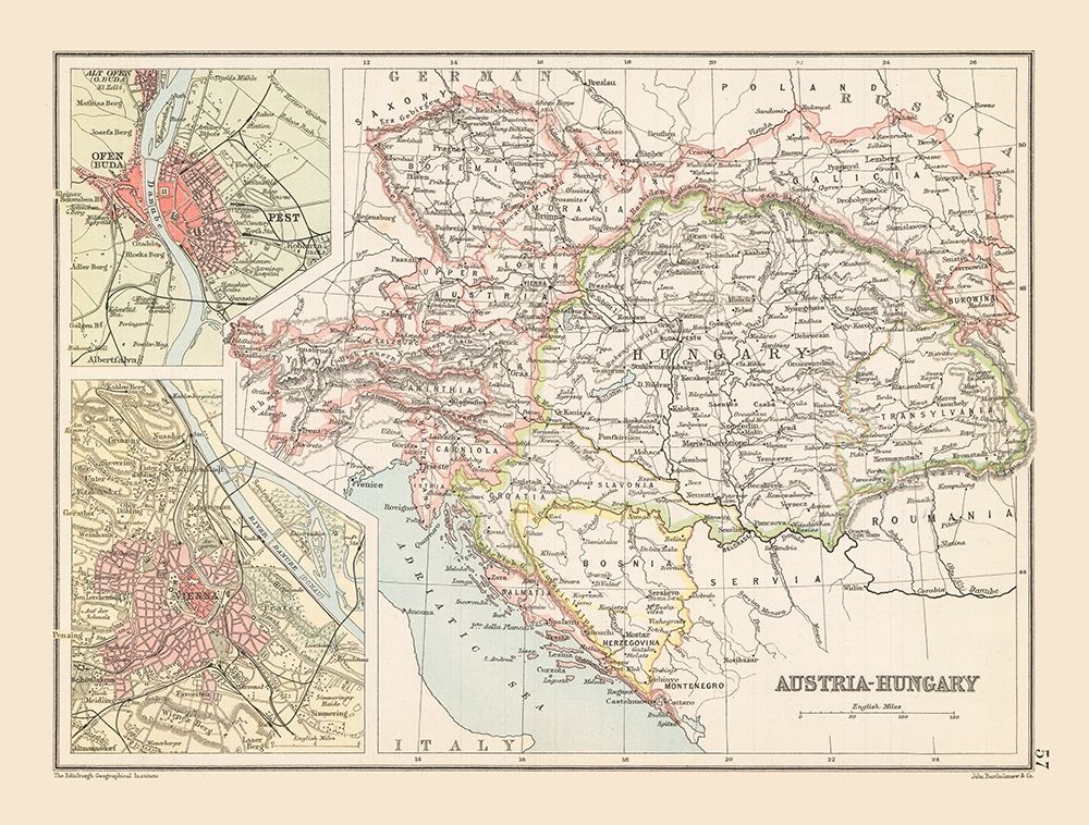 Austria Hungary - Bartholomew 1892 art print by Bartholomew for $57.95 CAD