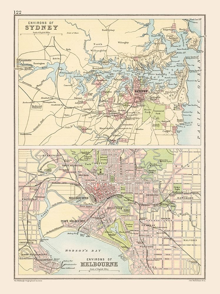 Australia Sydney Melbourne - Bartholomew 1892 art print by Bartholomew for $57.95 CAD