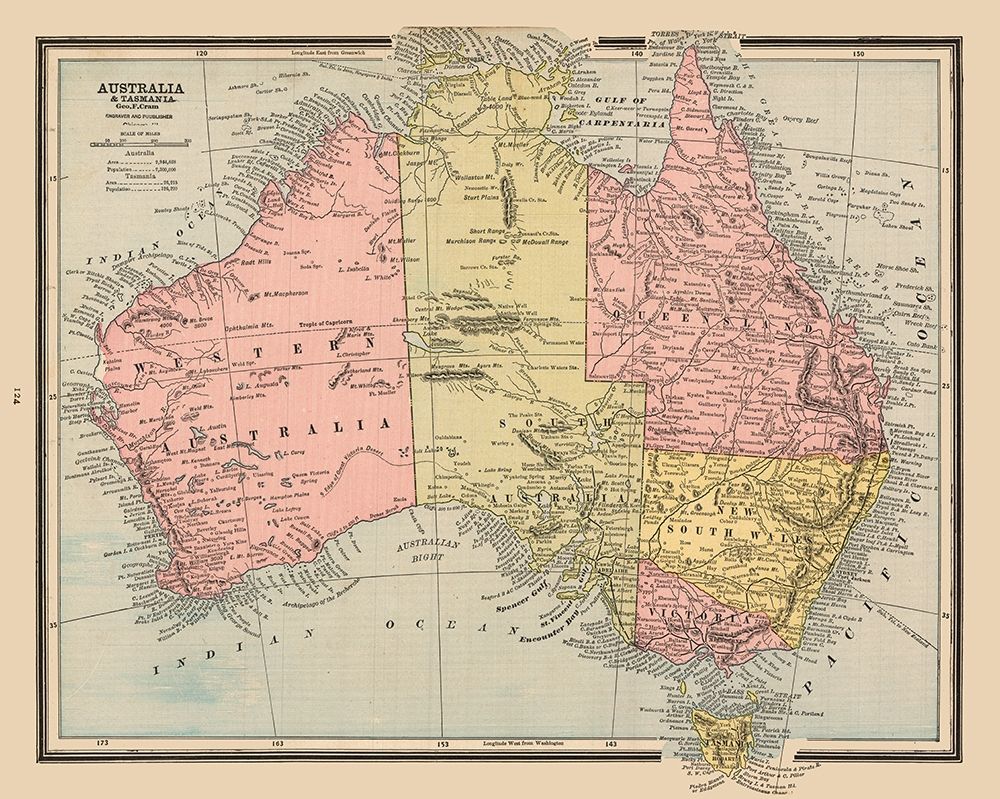 Tasmania Australia - Cram 1888 art print by Cram for $57.95 CAD