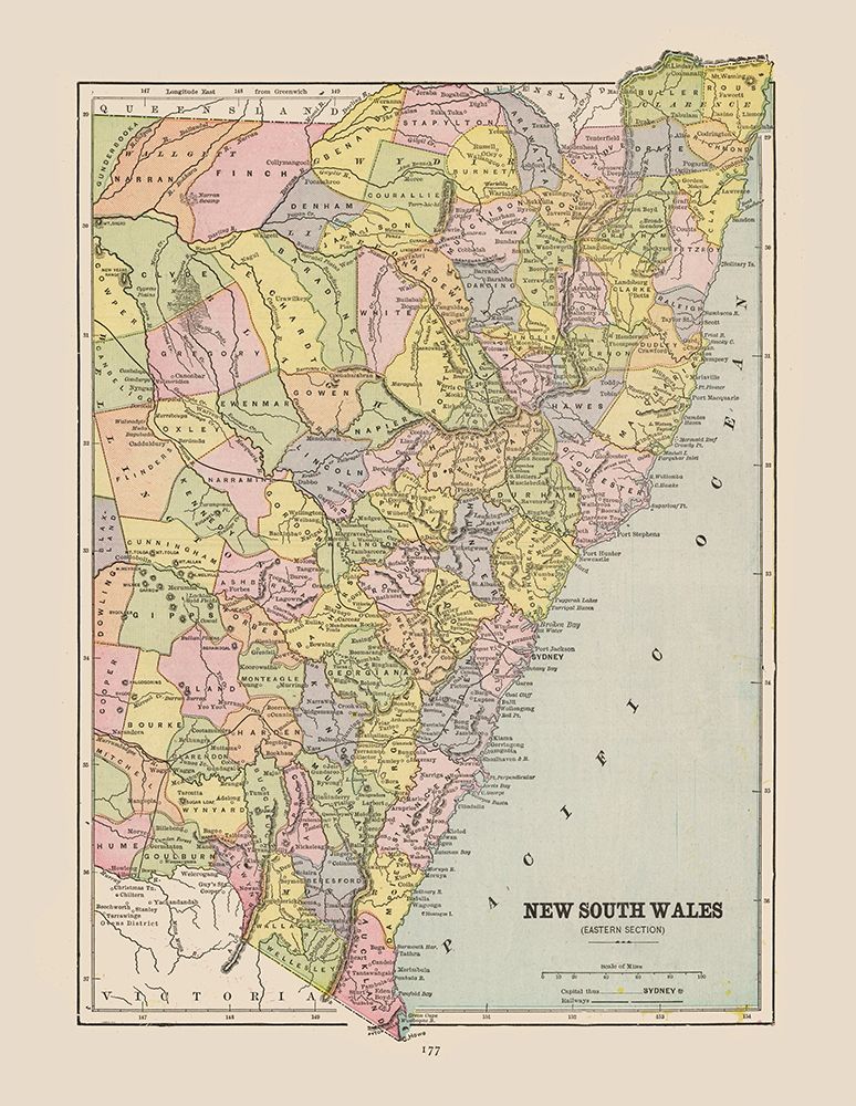New South Wales Australia - Cram 1892 art print by Cram for $57.95 CAD