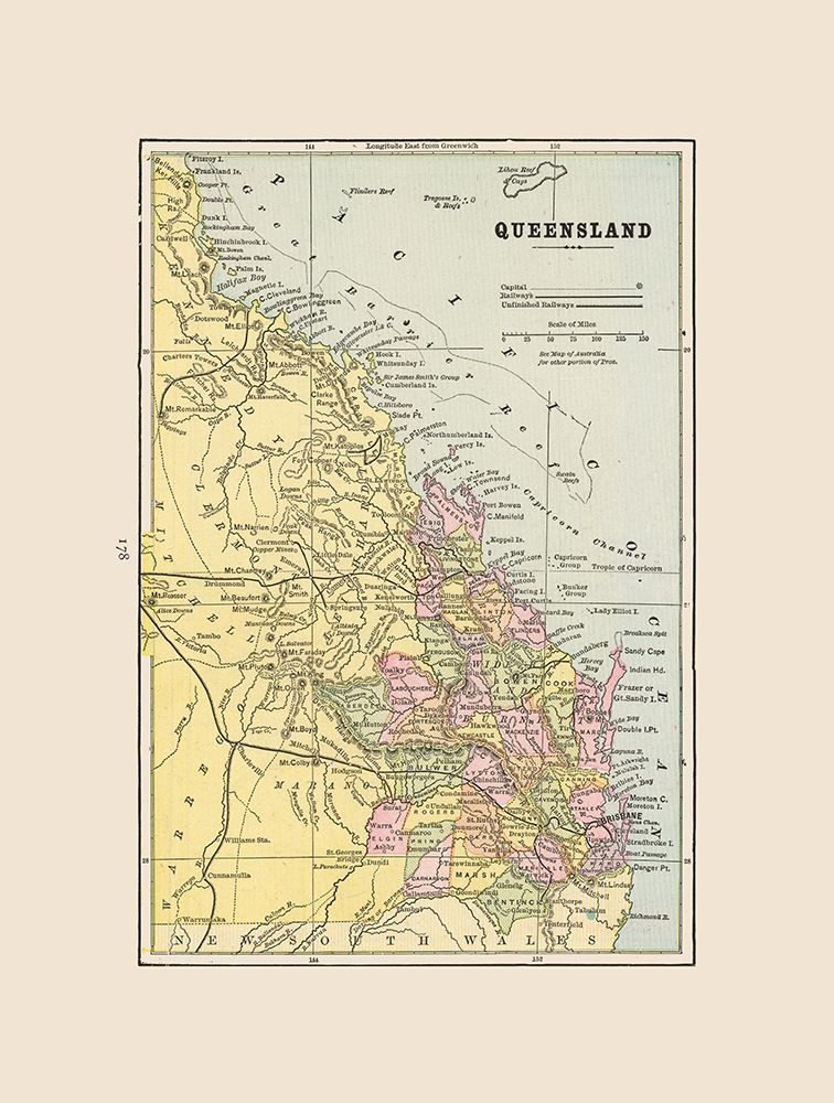Queensland Australia - Cram 1892 art print by Cram for $57.95 CAD