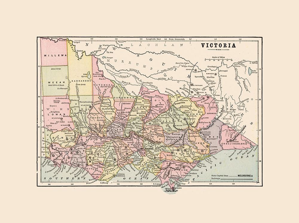 Victoria Australia - Cram 1892 art print by Cram for $57.95 CAD
