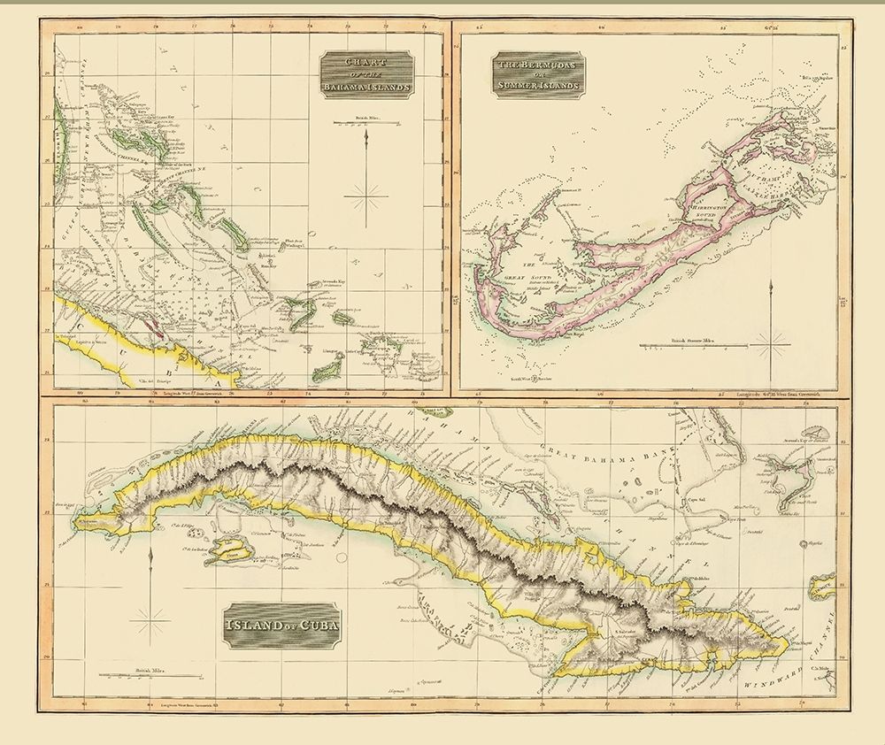 Bahamas Bermuda Cuba Islands - Thomson 1829 art print by Thomson for $57.95 CAD