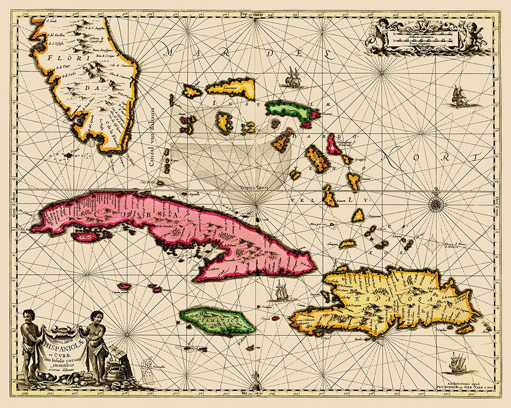 Sea Chart Bahamas Cuba Jamaica - Jansson 1650 art print by Jansson for $57.95 CAD
