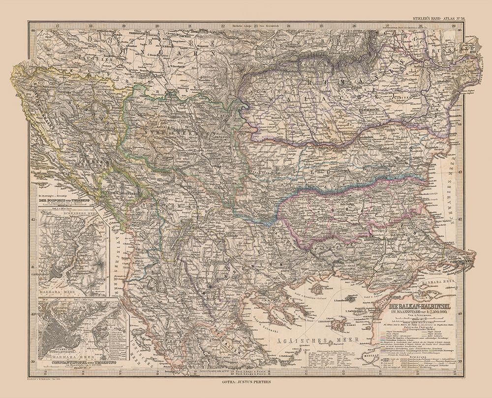 Balkan Peninsula Europe - Stieler 1885 art print by Stieler for $57.95 CAD