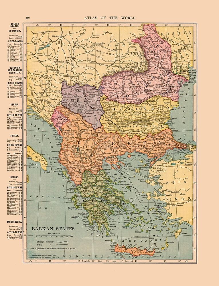 Balkan States Europe - Hammond 1910 art print by Hammond for $57.95 CAD
