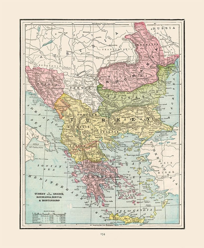 Turkey Greece Romania Serbia - Cram 1892 art print by Cram for $57.95 CAD