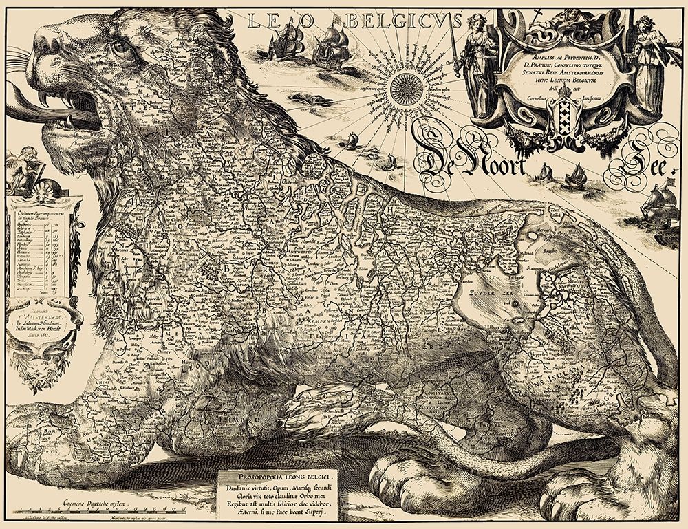 Benelux Belgium Netherlands Luxembourg art print by Hondius for $57.95 CAD