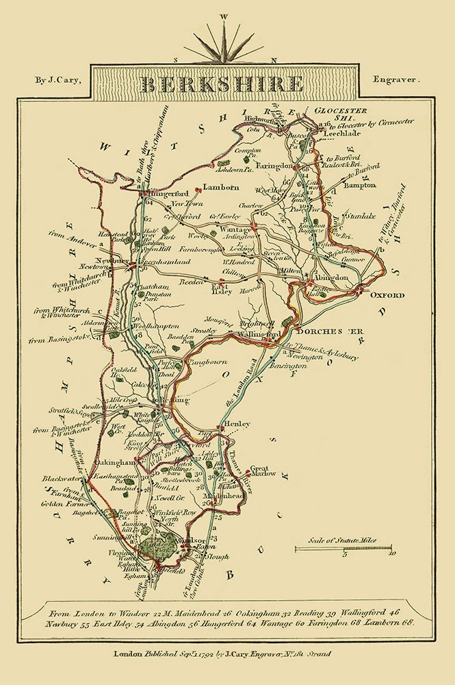Berkshire County England - Cary 1792 art print by Cary for $57.95 CAD