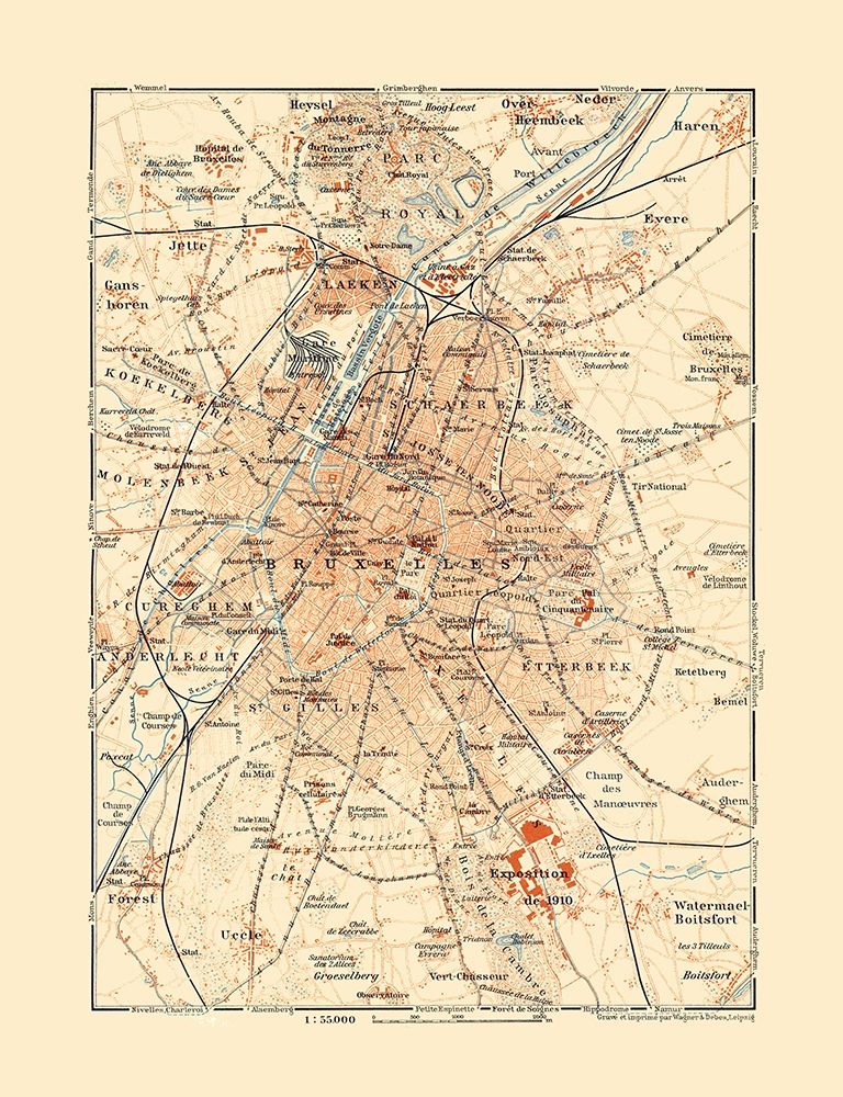 Central Brussels Belgium Europe - Baedeker 1910 art print by Baedeker for $57.95 CAD