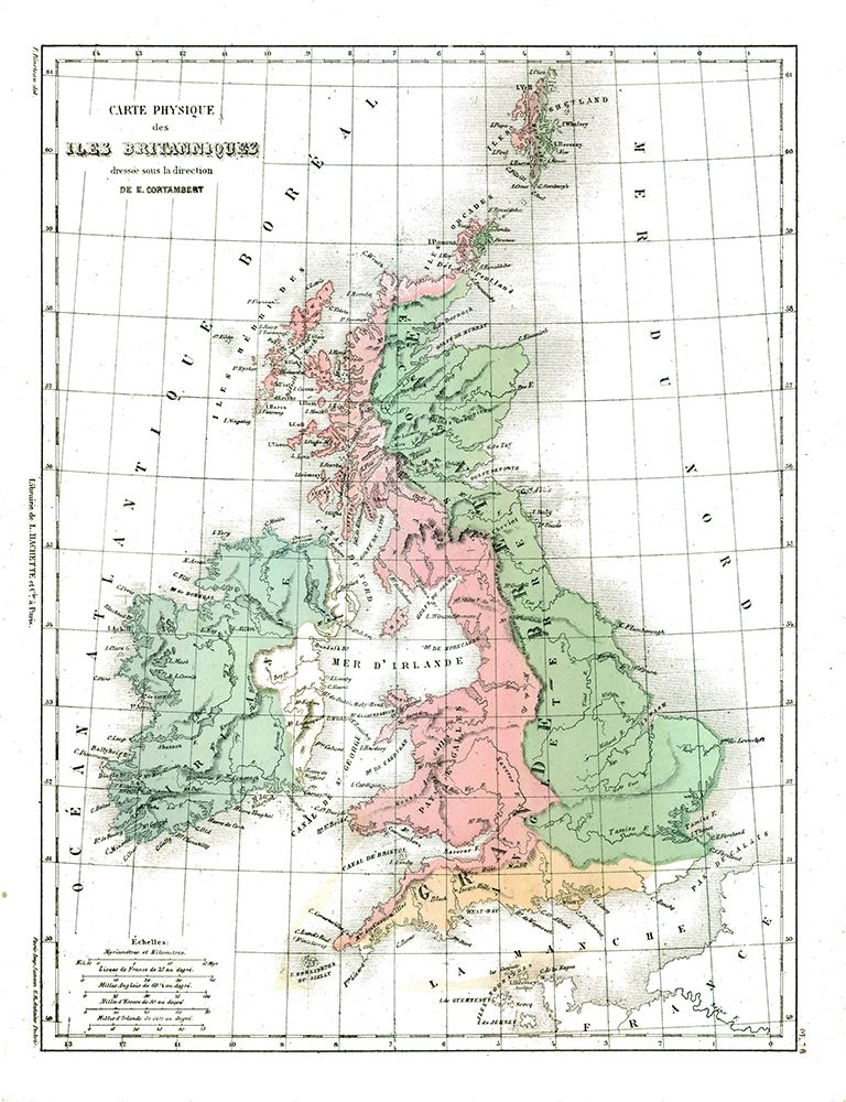 Physical of British Isles - Cortambert 1880 art print by Cortambert for $57.95 CAD