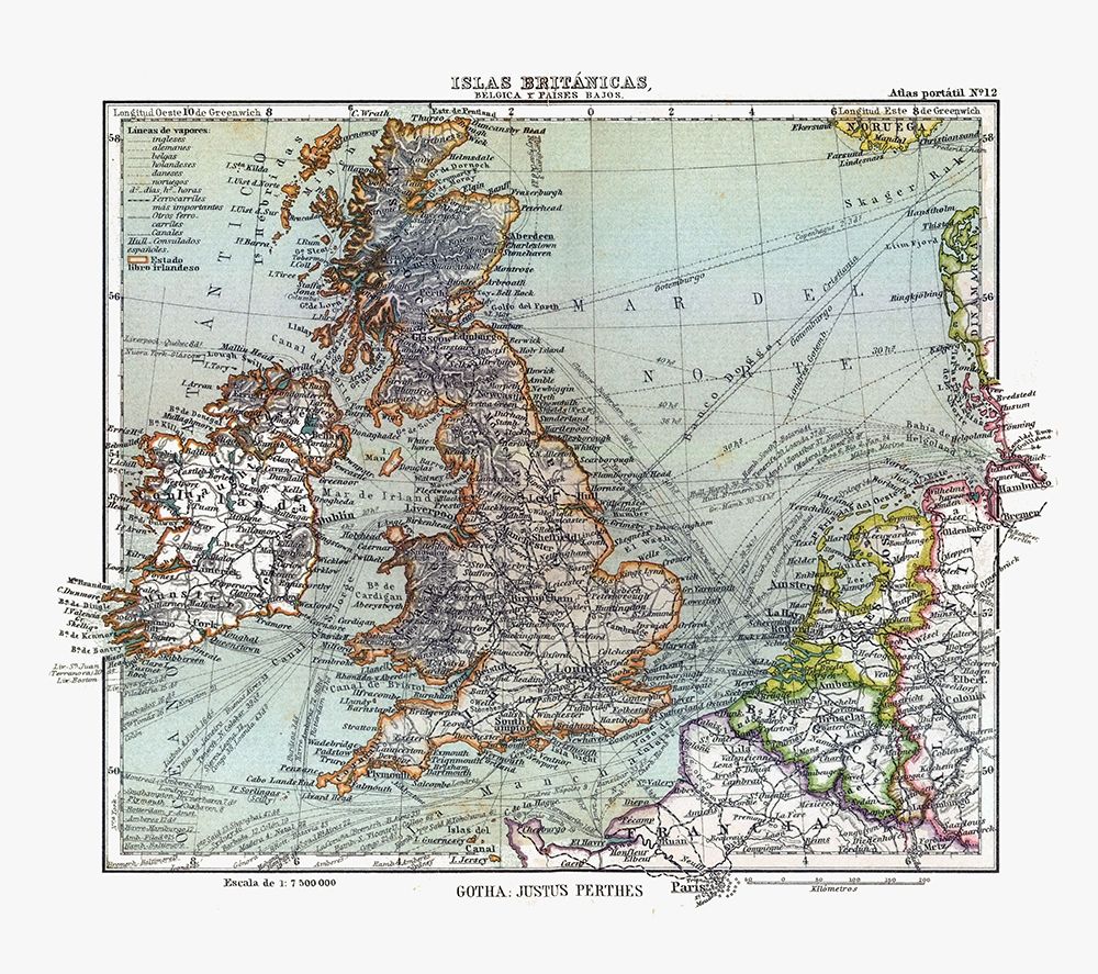 Ireland England France Belgium - Perthes 1921 art print by Perthes for $57.95 CAD