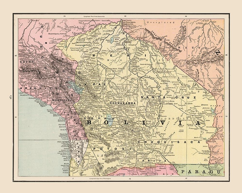 South America Bolivia - Cram 1892 art print by Cram for $57.95 CAD