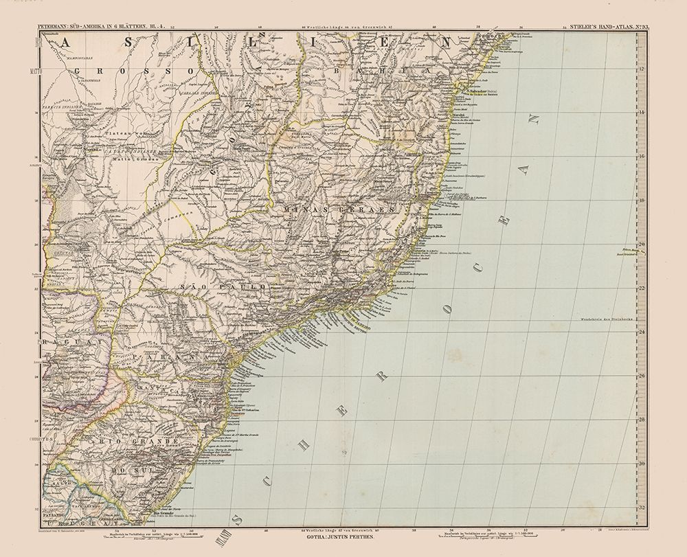 Southeast Brazil - Stieler 1885 art print by Stieler for $57.95 CAD