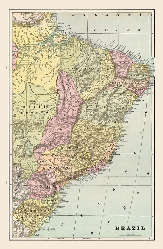 South America Brazil - Cram 1892 art print by Cram for $57.95 CAD