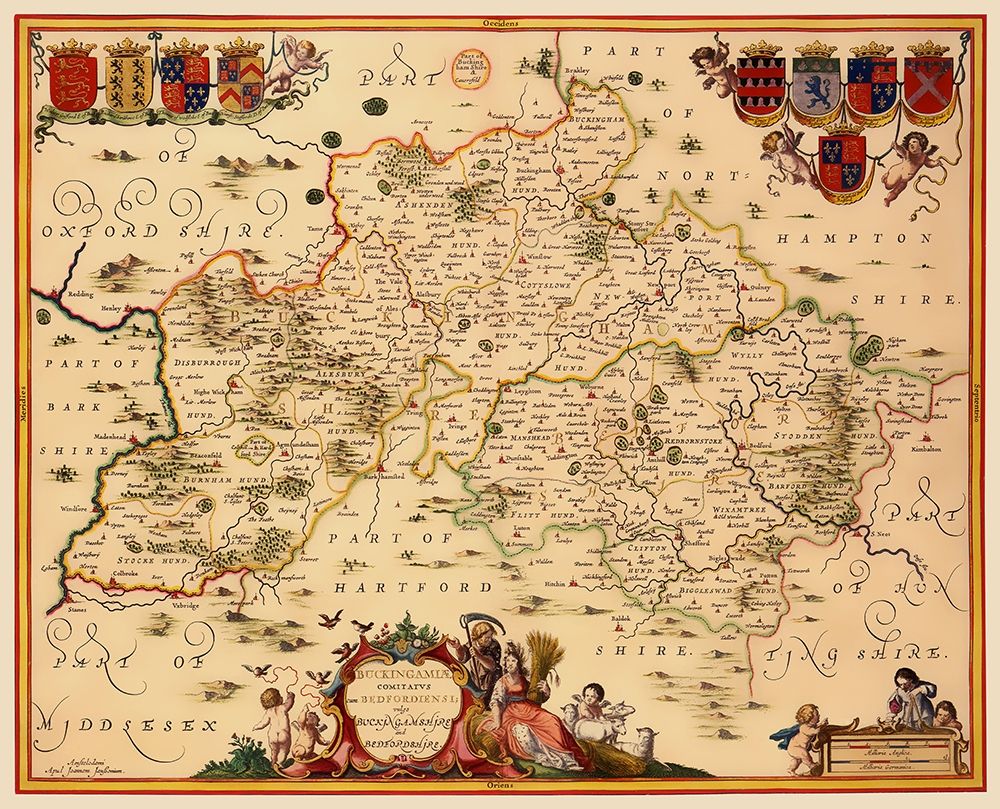 Buckinghamshire County England - Jansson 1646 art print by Jansson for $57.95 CAD