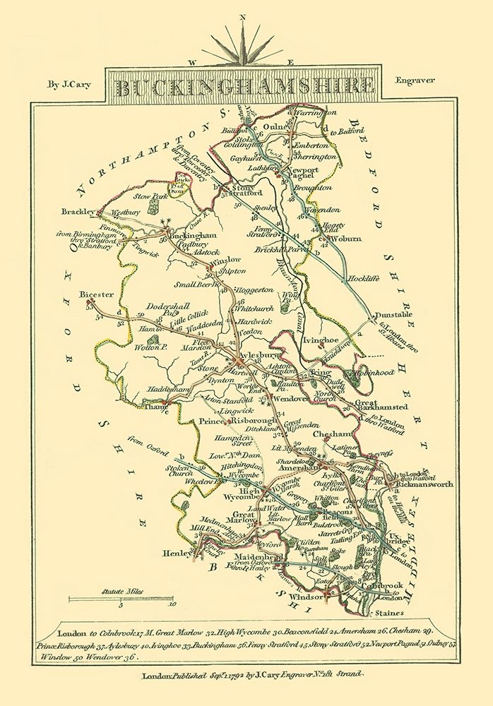 Buckinghamshire County England - Cary 1792 art print by Cary for $57.95 CAD