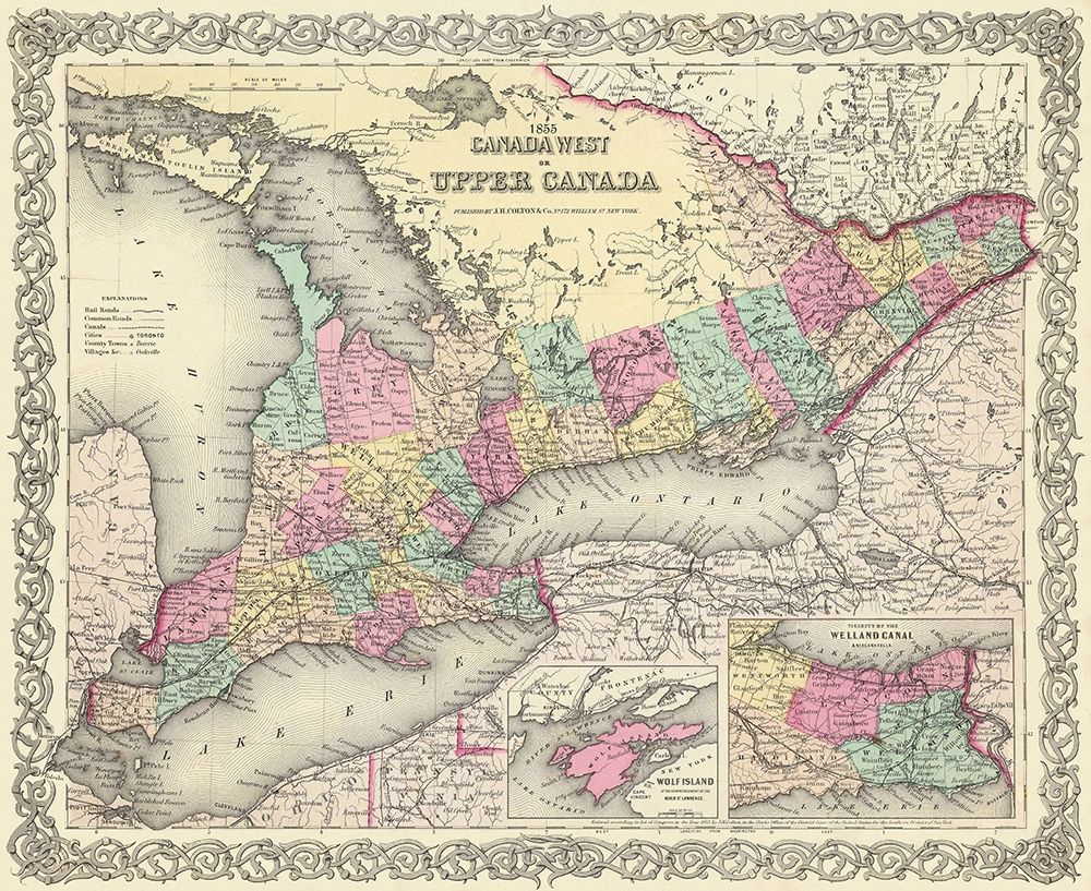 Upper Canada - Colton 1855 art print by Colton for $57.95 CAD