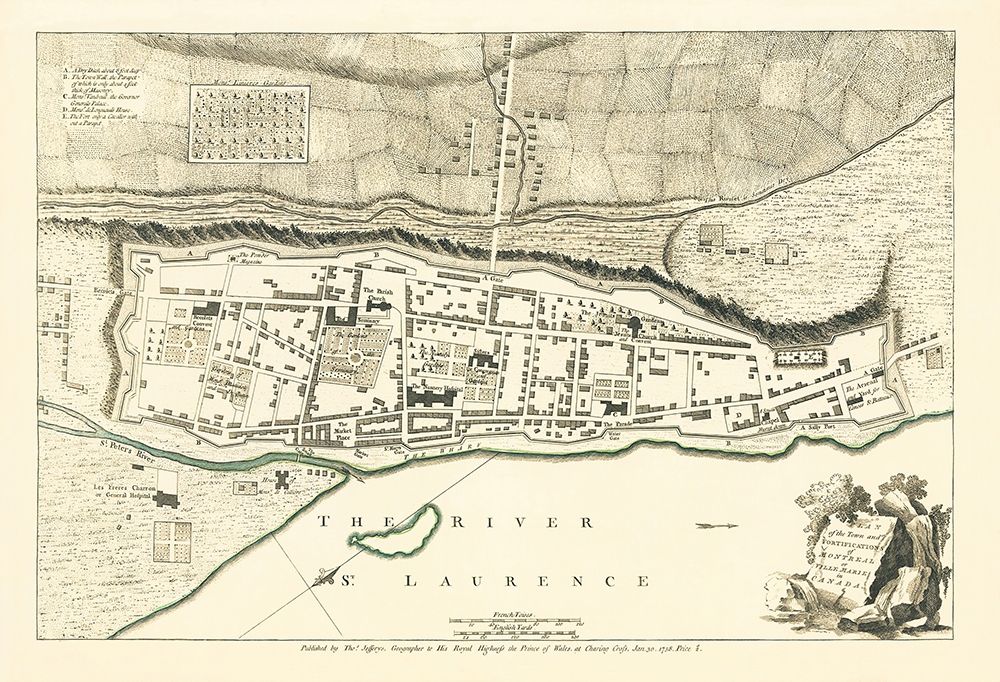 Montreal Town Plans Canada - Jeffreys 1758 art print by Jeffreys for $57.95 CAD