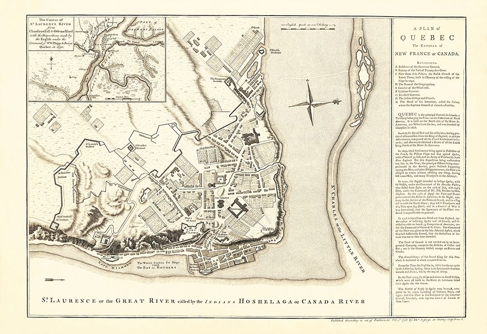 Quebec Town Plans Canada - Jeffreys 1758 art print by Jeffreys for $57.95 CAD