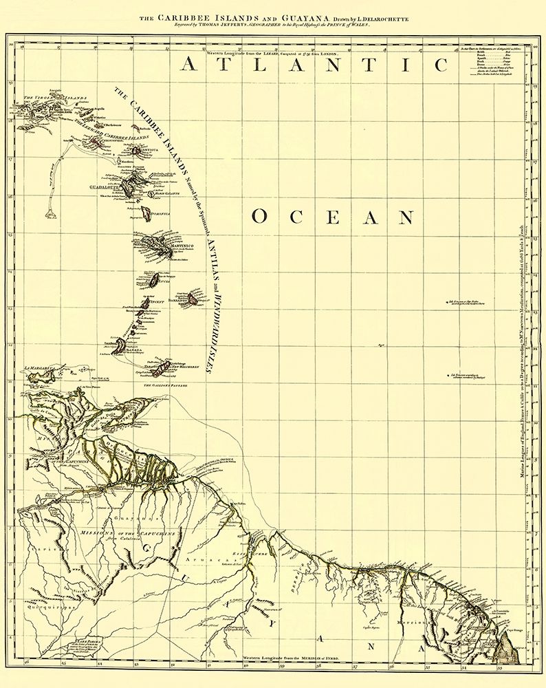 Caribbean Islands Guyana - Jefferys 1775 art print by Jefferys for $57.95 CAD