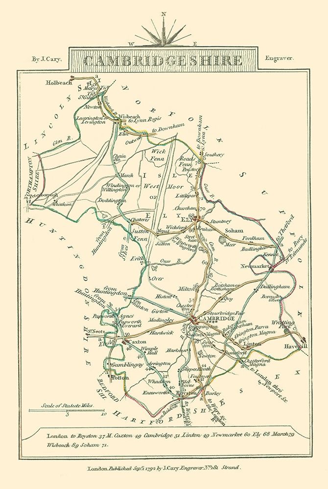 Cambridgeshire County England - Cary 1792 art print by Cary for $57.95 CAD