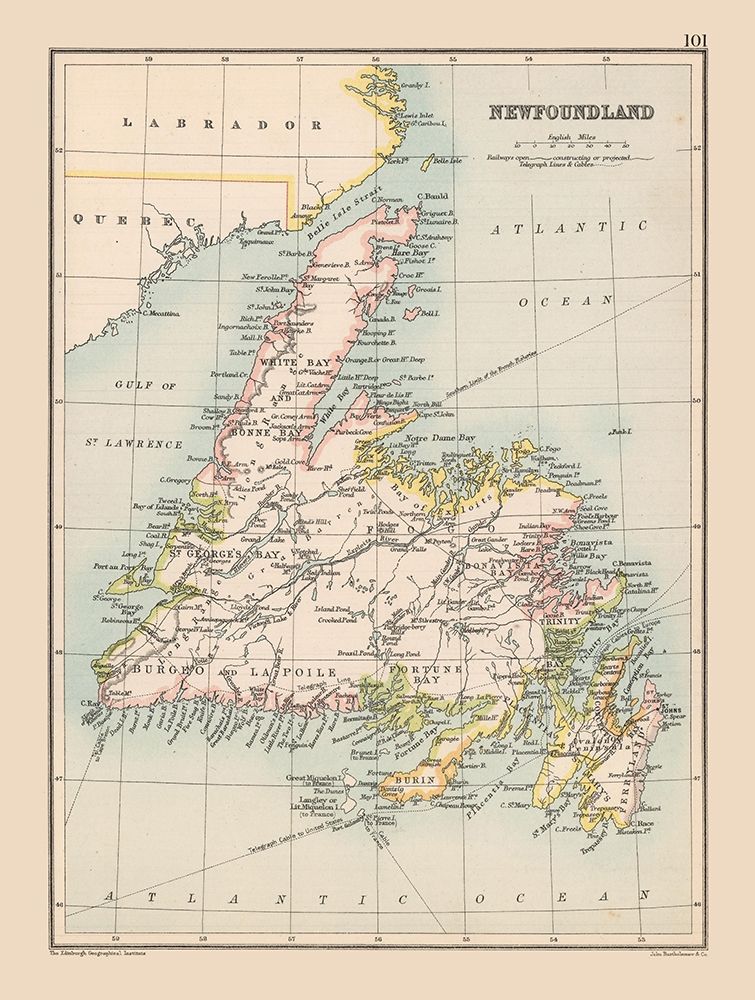 Newfoundland Canada - Bartholomew 1892 art print by Bartholomew for $57.95 CAD