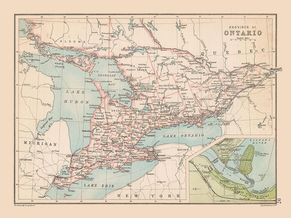 Ontario Canada - Bartholomew 1892 art print by Bartholomew for $57.95 CAD