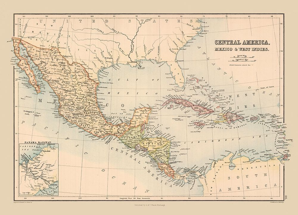 Mexico Guatemala Honduras Nicaragua Costa Rica art print by Black for $57.95 CAD