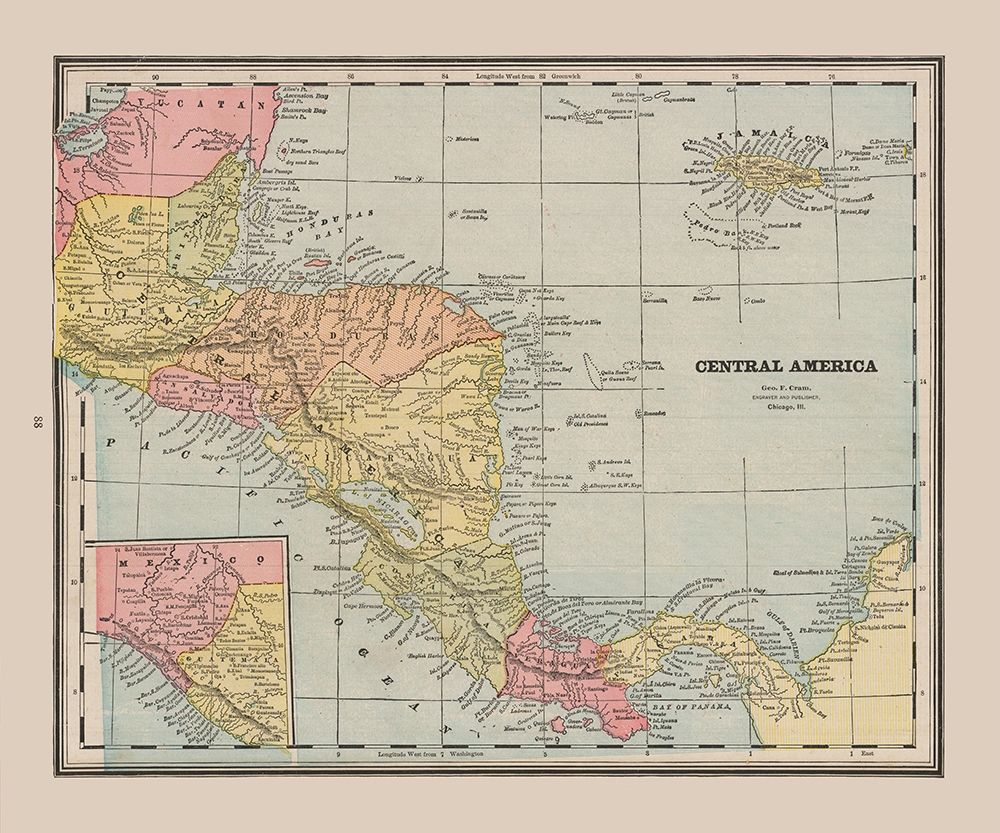 Honduras Guatemala Nicaragua Costa Rica Panama art print by Cram for $57.95 CAD