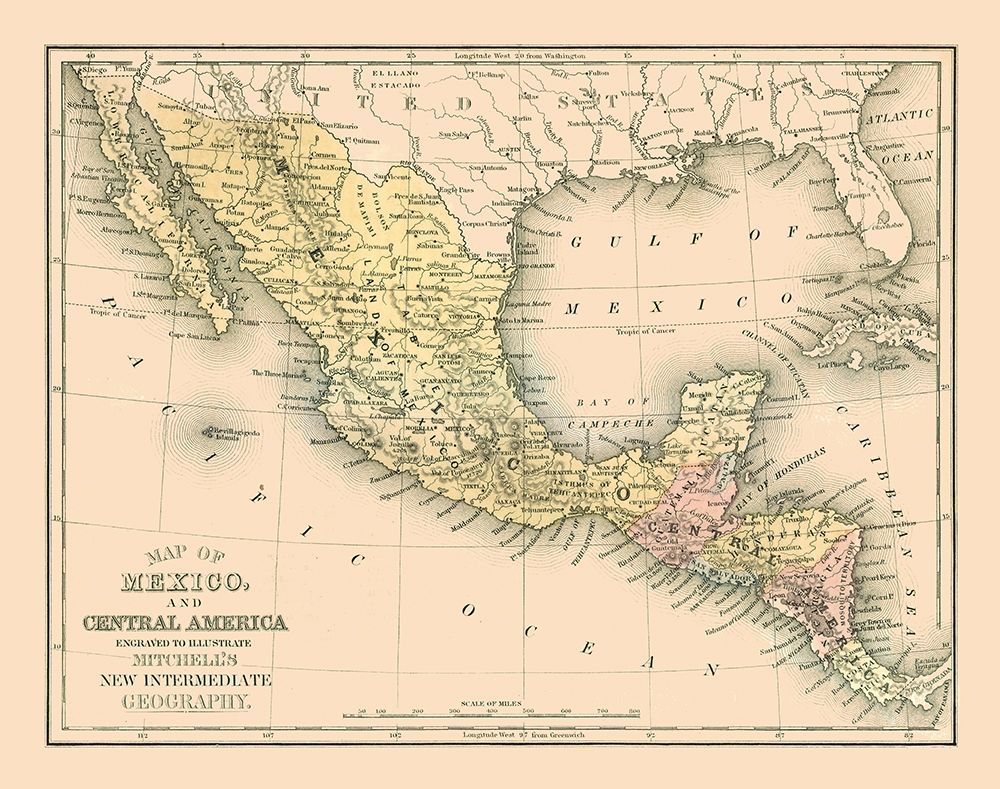 Central America Mexico - Mitchell 1869 art print by Mitchell for $57.95 CAD