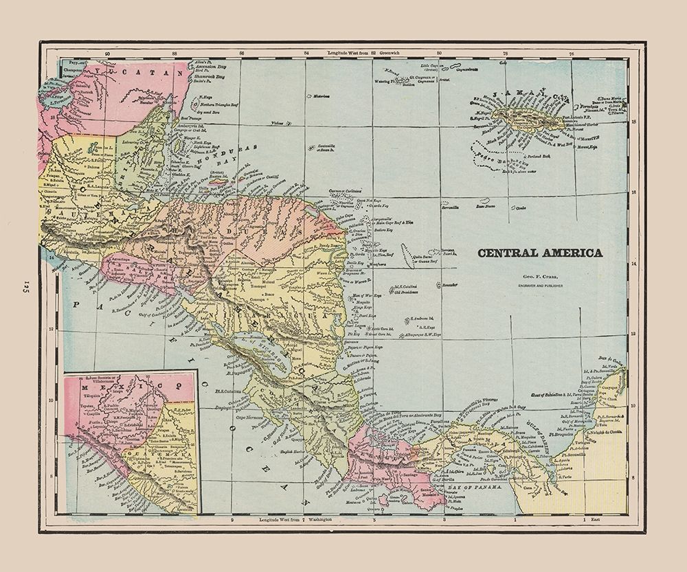 Guatemala Honduras Nicaragua Costa Rica Panama art print by Cram for $57.95 CAD