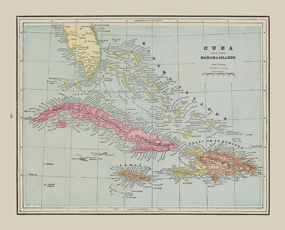 Central America Cuba Bahama Islands - Cram 1892 art print by Cram for $57.95 CAD